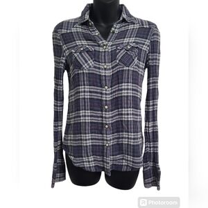 2 FOR💲1️⃣ American Eagle Blue/White Plaid 100% Cotton Snap Button-Down Sz 0